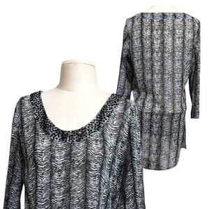 Tommy Bahama Swim Coverup Womens XS Black White Tiger Tunic Beaded Animal New